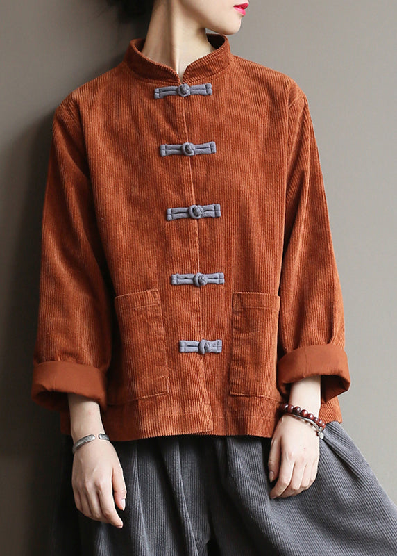 Caramel Stand Collar Corduroy Coats Fall