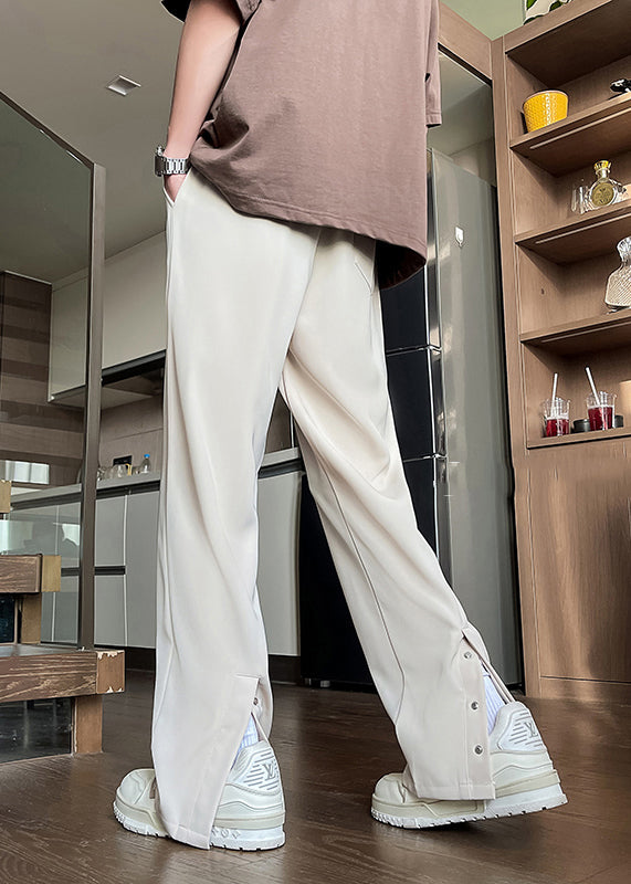 Casual Apricot Pockets Back Side Open Ice Silk Men Pants Summer