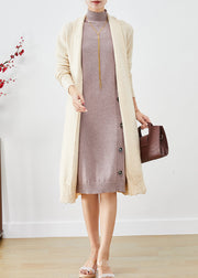 Casual Beige Oversized Cashmere Knit Long Cardigans Fall