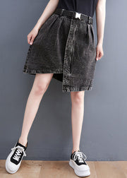 Casual Black Asymmetrical Design Pockets Denim Short Skirt Summer