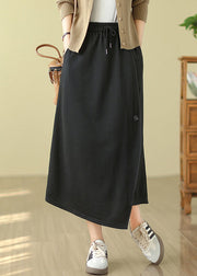 Casual Black Asymmetrical Drawstring Cotton A Line Skirt Spring