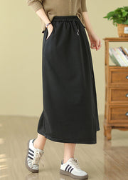 Casual Black Asymmetrical Drawstring Cotton A Line Skirt Spring