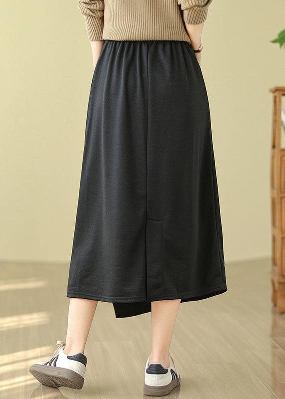 Casual Black Asymmetrical Drawstring Cotton A Line Skirt Spring