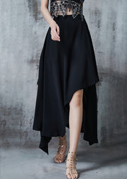 Casual Black Asymmetrical Silm Fit Chiffon Skirt Summer