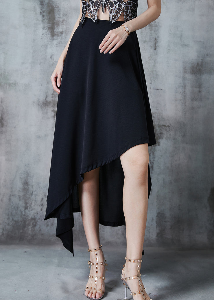 Casual Black Asymmetrical Silm Fit Chiffon Skirt Summer