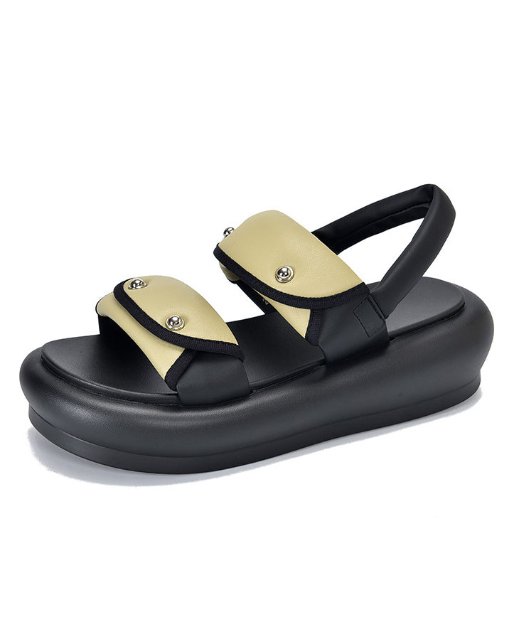 Casual Black Buckle Strap Rivet Splicing Platform Sandals