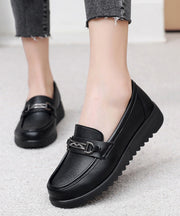 Casual Black Cowhide Leather Splicing Flat Feet Shoes