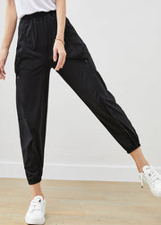 Casual Black Elastic Waist Pockets Cotton Harem Pants Fall