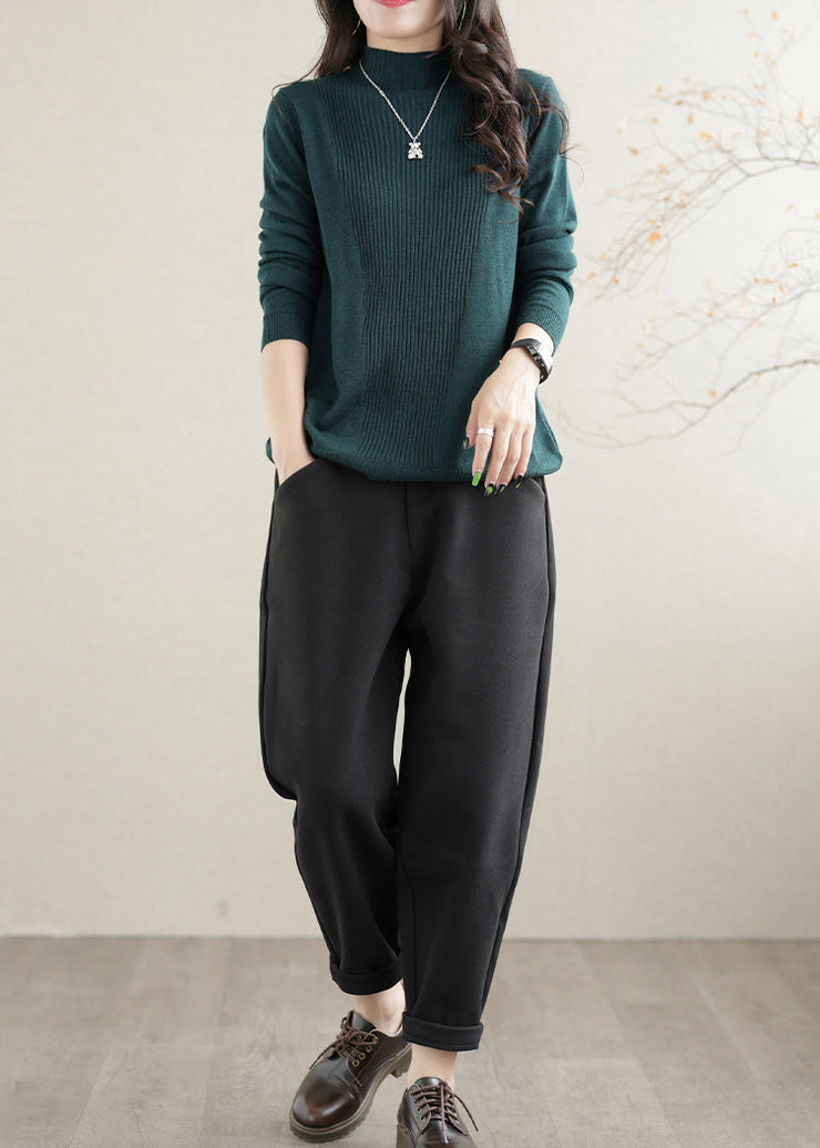 Casual Black Elastic Waist Pockets Warm Fleece Harem Pants Winter