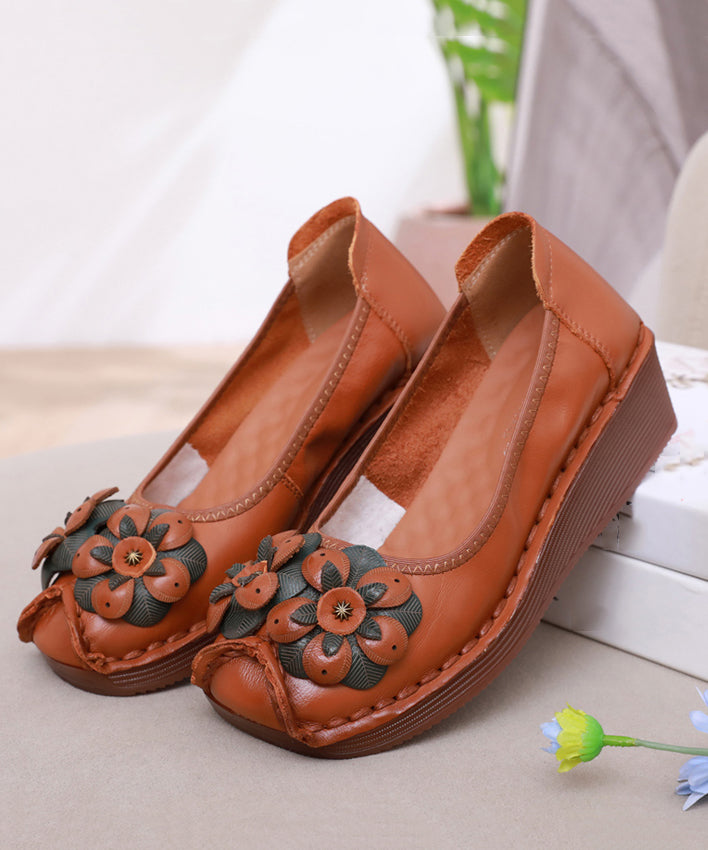 Casual Black Flower Splicing Platform High Wedge Heels Shoes