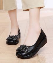 Casual Black Flower Splicing Platform High Wedge Heels Shoes