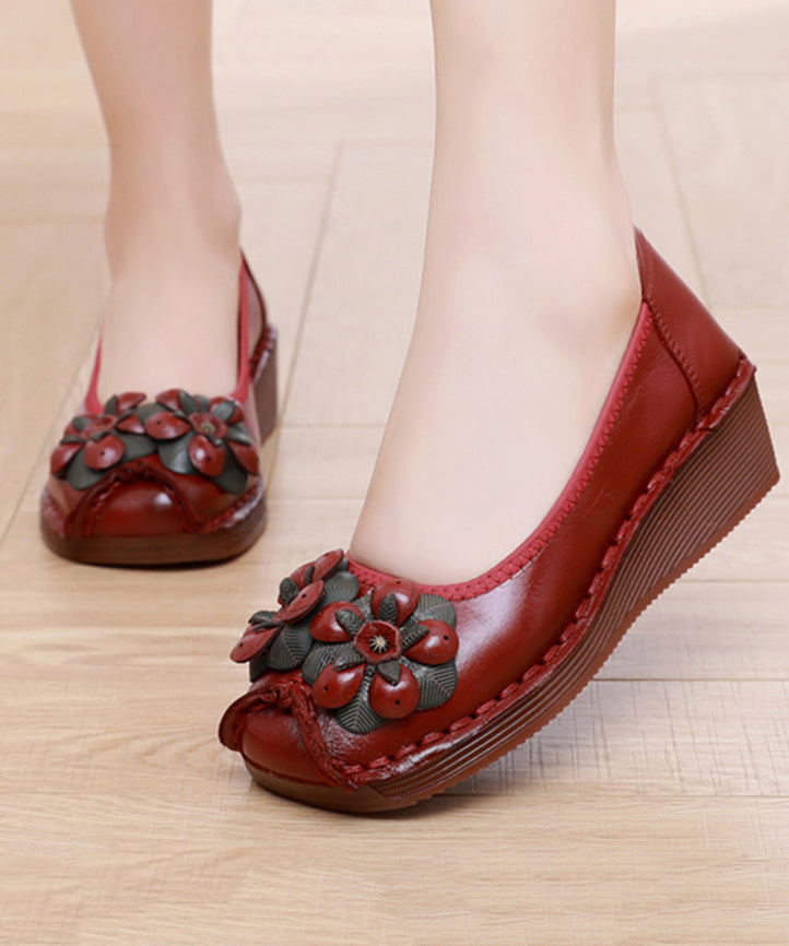 Casual Black Flower Splicing Platform High Wedge Heels Shoes