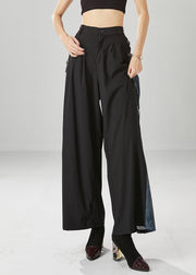 Casual Black High Waist Patchwork Spandex Wide Leg Pants Fall