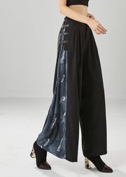 Casual Black High Waist Patchwork Spandex Wide Leg Pants Fall