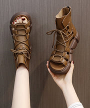 Casual Black Hollow Out Peep Toe Lace Up Platform Sandals