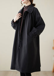 Casual Black Lapel Oversized Woolen Trench Spring