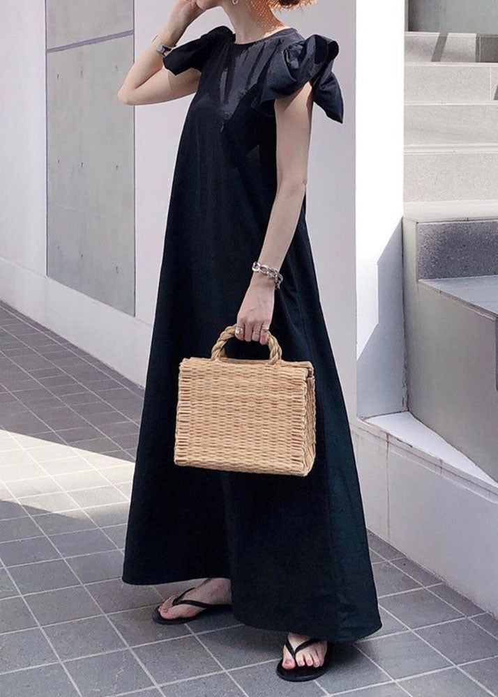 Casual Black O Neck Patchwork Cotton Dress Summer