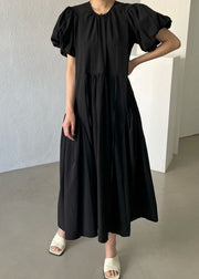 Casual Black O Neck Patchwork Cotton Maxi Dresses Summer