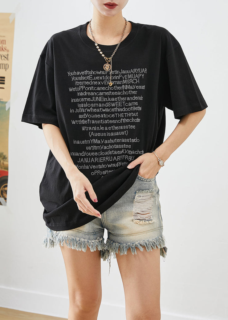 Casual Black Oversized Letter Print Cotton Tanks Summer