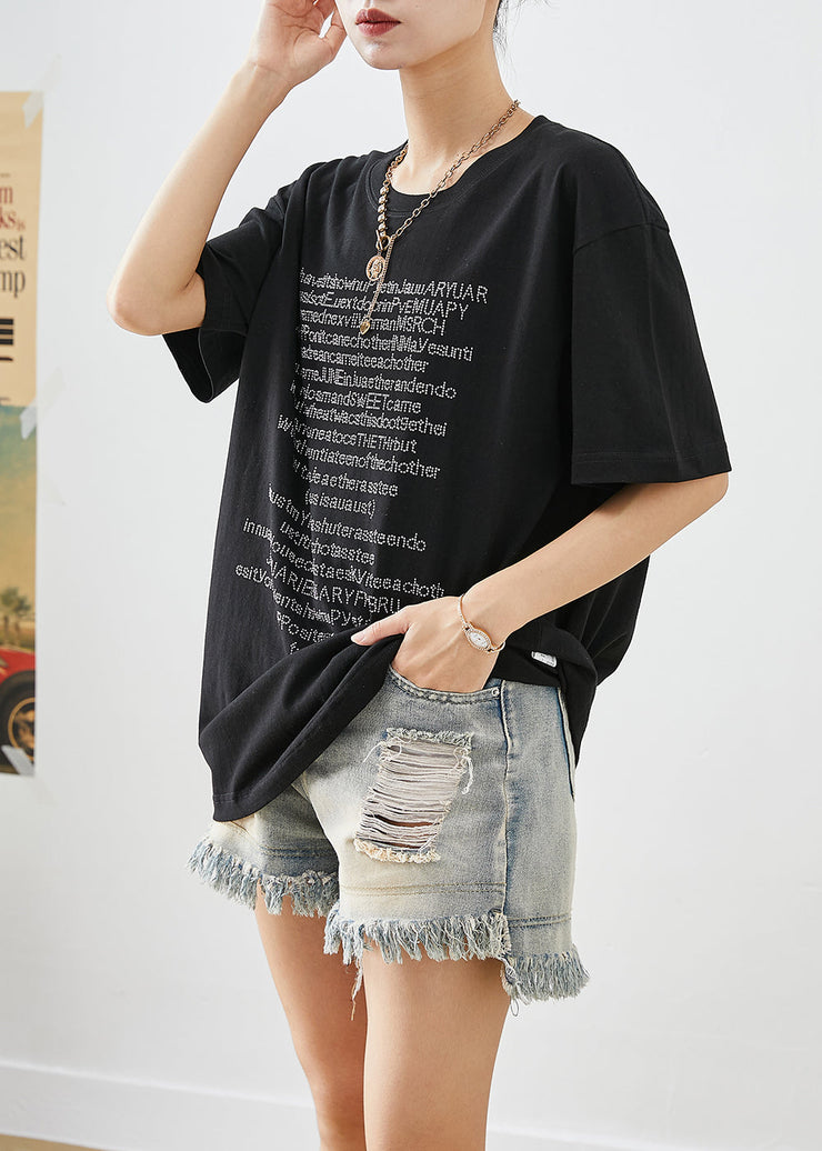 Casual Black Oversized Letter Print Cotton Tanks Summer