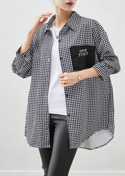 Casual Black Oversized Plaid Spandex Blouse Top Fall