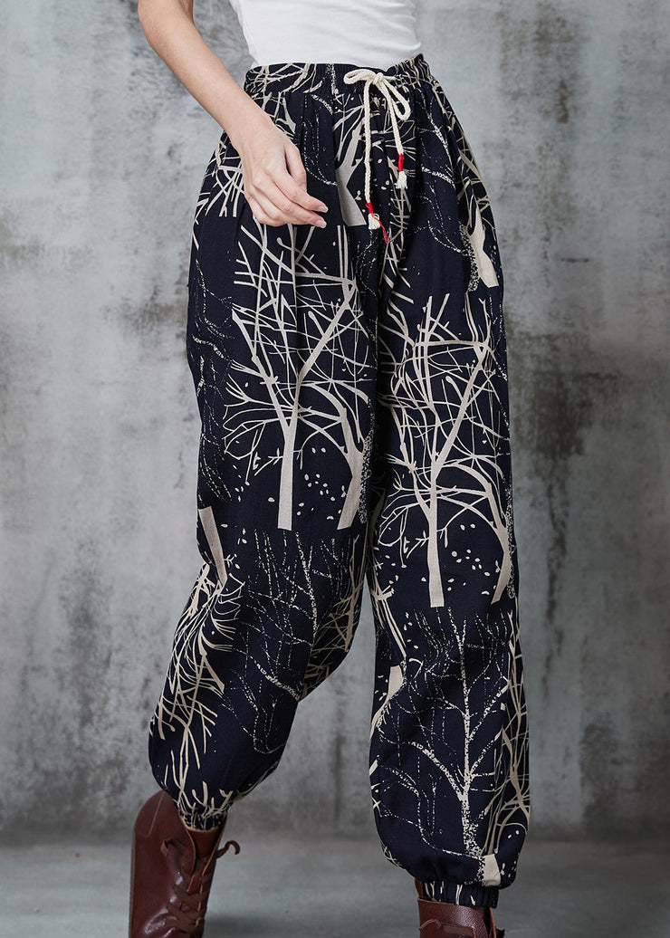 Casual Black Oversized Print Cotton Harem Pants Spring