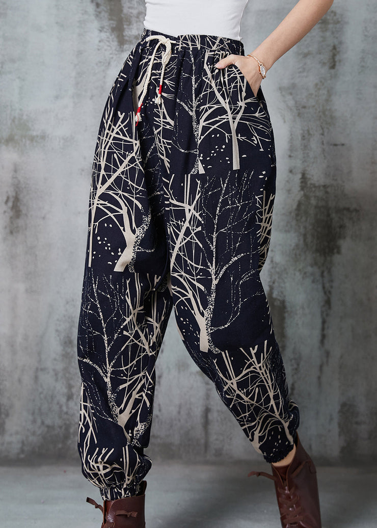 Casual Black Oversized Print Cotton Harem Pants Spring