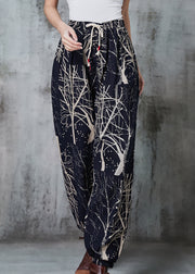 Casual Black Oversized Print Cotton Harem Pants Spring