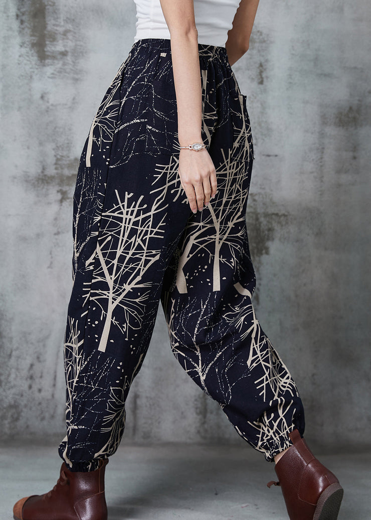 Casual Black Oversized Print Cotton Harem Pants Spring