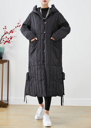 Casual Black Oversized Striped Fine Cotton Filled Puffers Jackets Winter