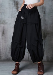 Casual Black Oversized Wrinkled Cotton Harem Pants Spring