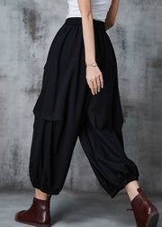 Casual Black Oversized Wrinkled Cotton Harem Pants Spring