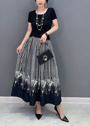 Casual Black Oversized Zebra Pattern Cotton Skirts Spring