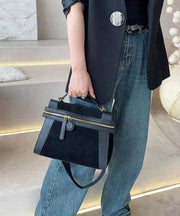 Casual Black Patchwork Faux Leather Messenger Bag