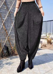 Casual Black Pockets High Waist Cotton Lantern Pants Spring