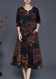 Casual Black Print Exra Large Hem Cotton Maxi Dress Fall