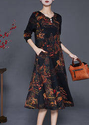 Casual Black Print Exra Large Hem Cotton Maxi Dress Fall