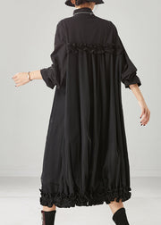 Casual Black Ruffled Patchwork Tulle Cotton Maxi Dress Spring