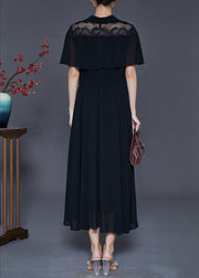 Casual Black Silm Fit Exra Large Hem Chiffon Dress Cloak Sleeves