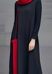 Casual Black Turtleneck Long Dresses Long Sleeve