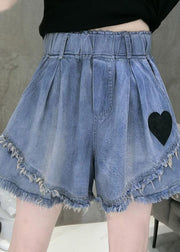 Casual Blue Elastic Waist Love Patchwork Shorts Jeans Summer