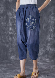 Casual Blue Oversized Patchwork Applique Denim Harem Pants Summer