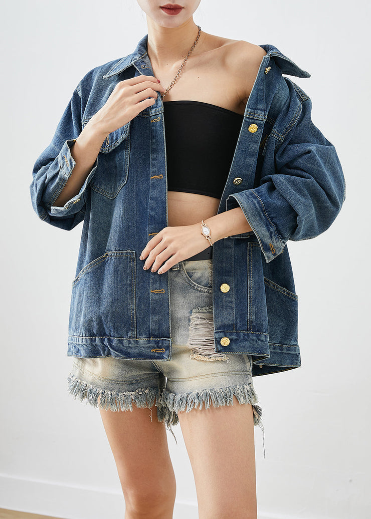 Casual Blue Oversized Patchwork Denim Coats Fall