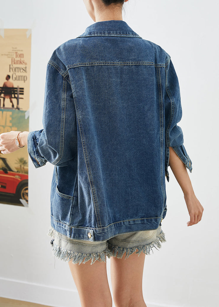 Casual Blue Oversized Patchwork Denim Coats Fall