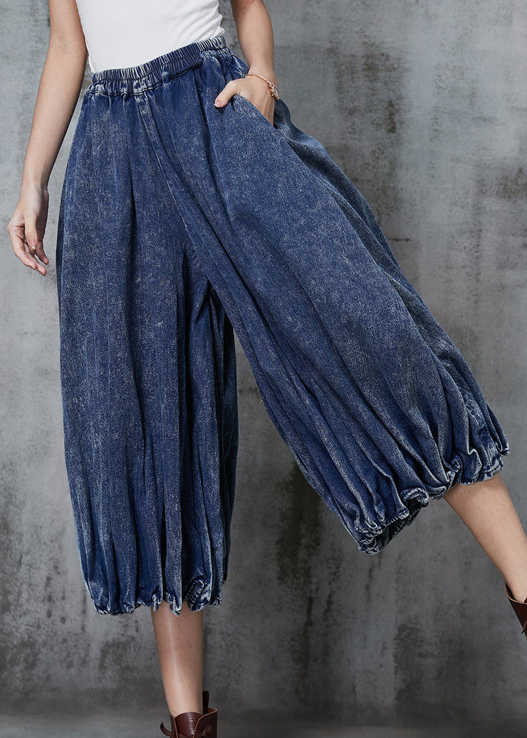 Casual Blue Oversized Wrinkled Denim Wide Leg Pants Spring