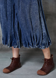 Casual Blue Oversized Wrinkled Denim Wide Leg Pants Spring