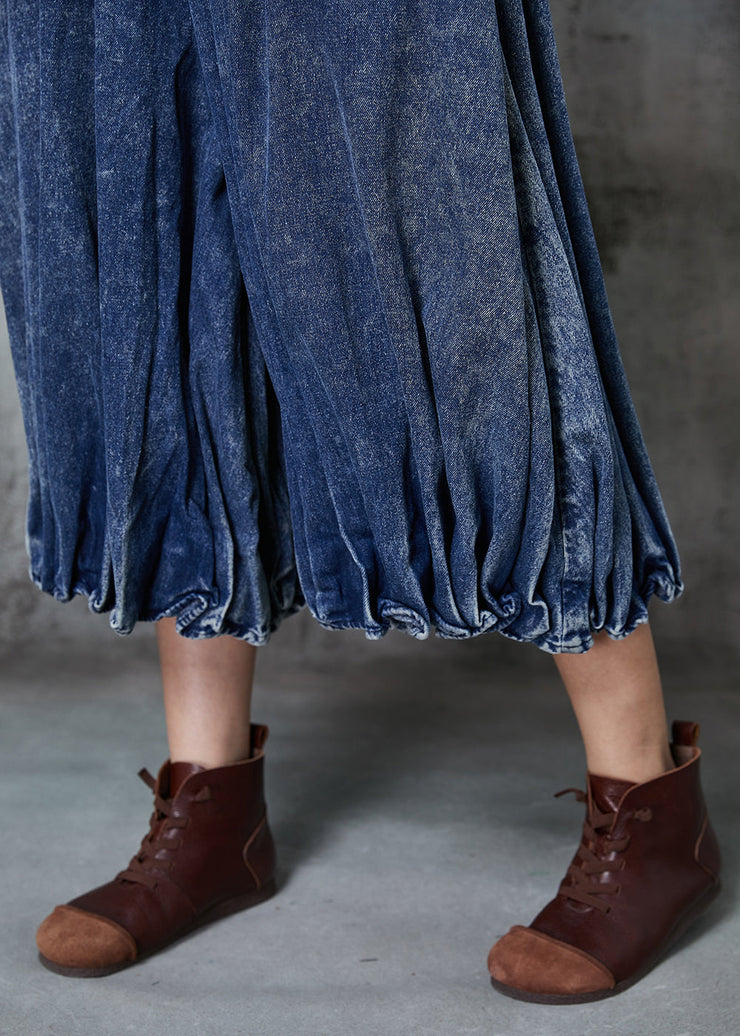 Casual Blue Oversized Wrinkled Denim Wide Leg Pants Spring