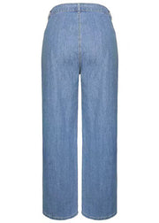 Casual Blue Pockets Denim Wide Leg Pants Spring