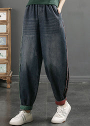 Casual Blue Pockets High Waist Beam Denim Pants Fall