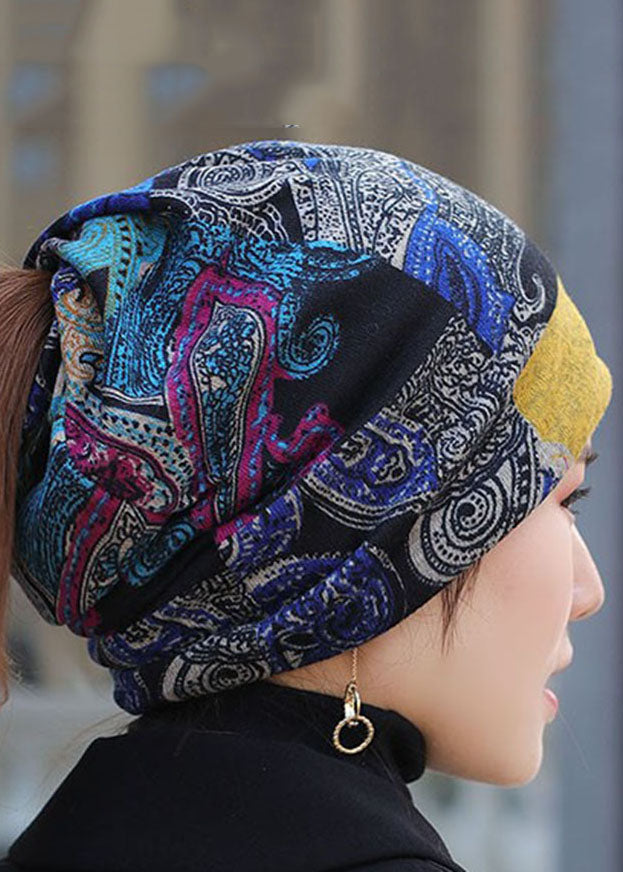 Casual Blue Print Bilayer Bonnie Hat